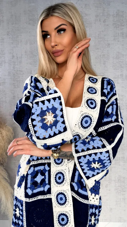 Wiosenna szydełkowa narzutka ONE SIZE blue - R645