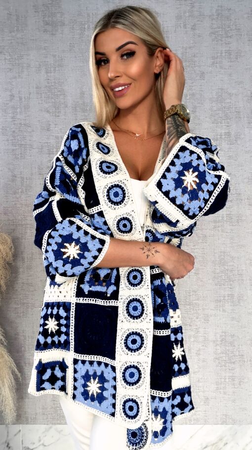 Wiosenna szydełkowa narzutka ONE SIZE blue - R645