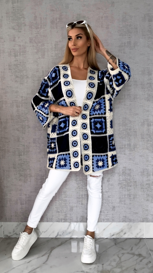 Wiosenna szydełkowa narzutka ONE SIZE blue - R645