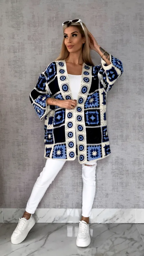 Wiosenna szydełkowa narzutka ONE SIZE blue - R645