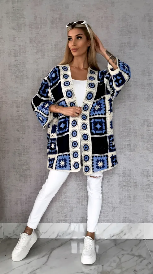 Wiosenna szydełkowa narzutka ONE SIZE blue - R645