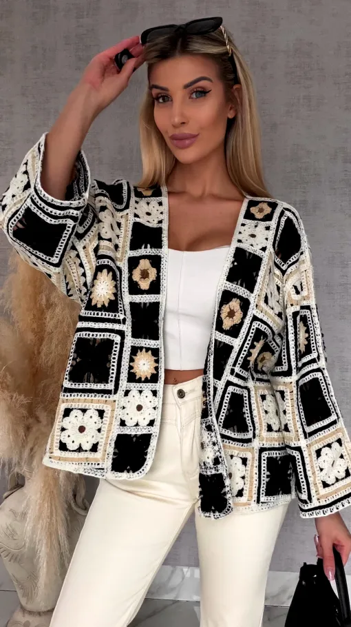 Krótki szydełkowy kardigan ONE SIZE black - R750B