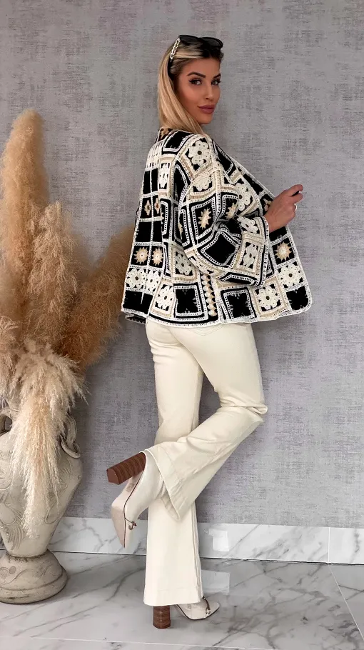 Krótki szydełkowy kardigan ONE SIZE black - R750B