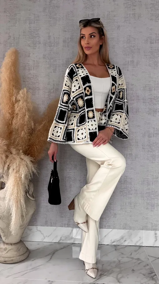 Krótki szydełkowy kardigan ONE SIZE black - R750B