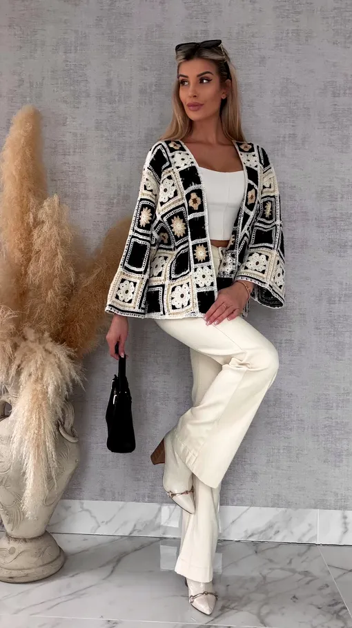 Krótki szydełkowy kardigan ONE SIZE black - R750B