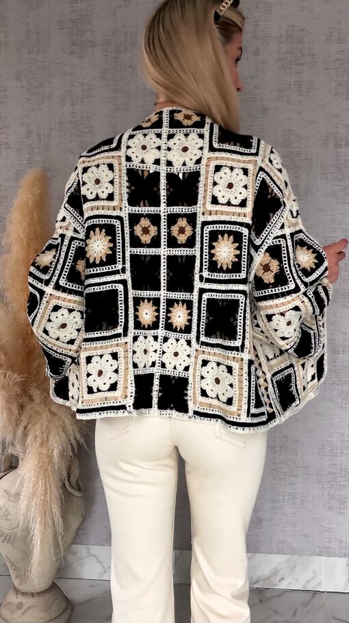 Krótki szydełkowy kardigan ONE SIZE black - R750B