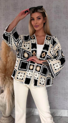 Krótki szydełkowy kardigan ONE SIZE black - R750B