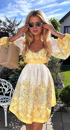 Idealna bawełniana sukienka w żółte kwiaty - N441