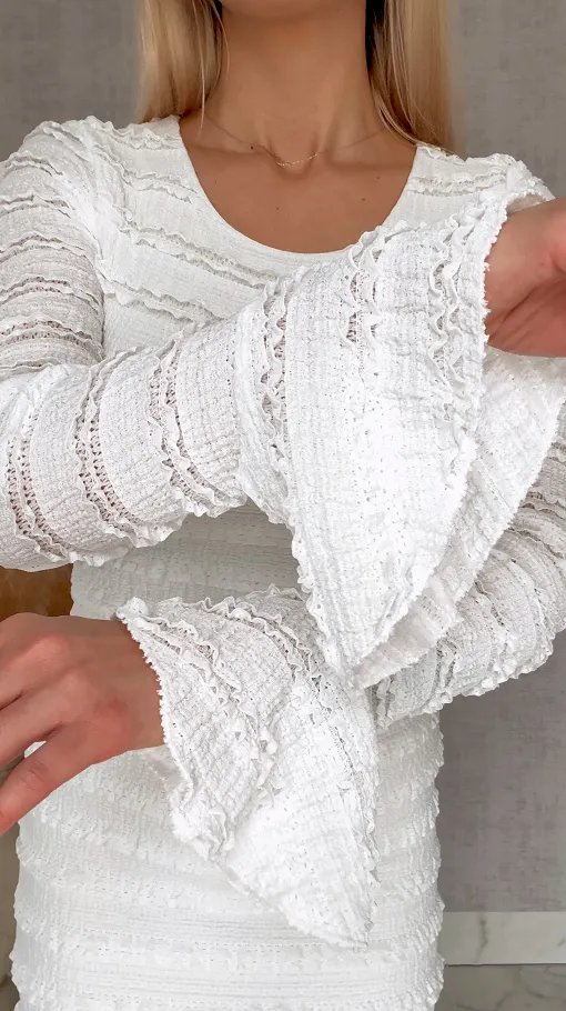 Wiosenny elastyczny komplet bluzka + midi spódnica ONE SIZE biały - R671B