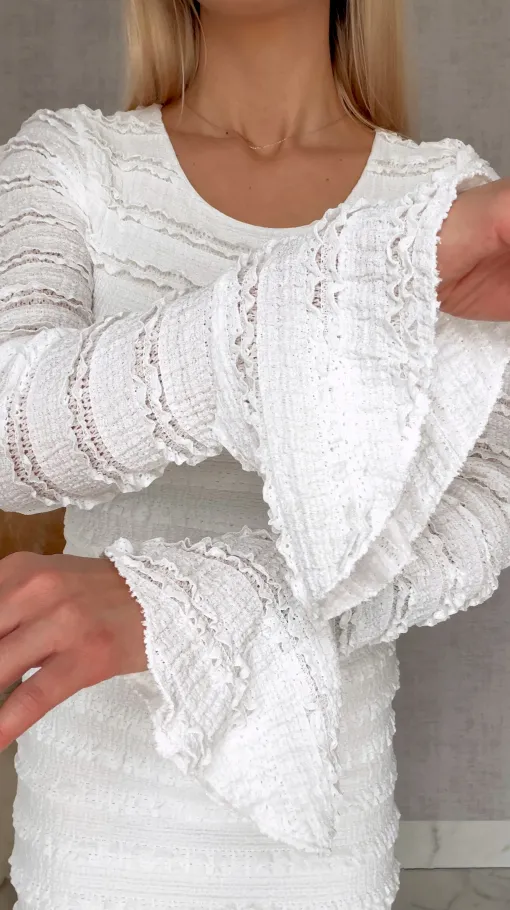 Wiosenny elastyczny komplet bluzka + midi spódnica ONE SIZE biały - R671B