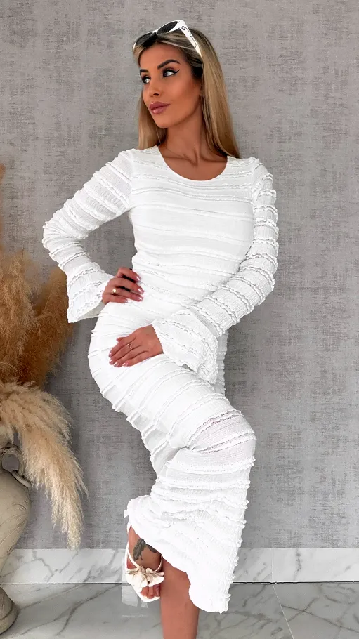 Wiosenny elastyczny komplet bluzka + midi spódnica ONE SIZE biały - R671B