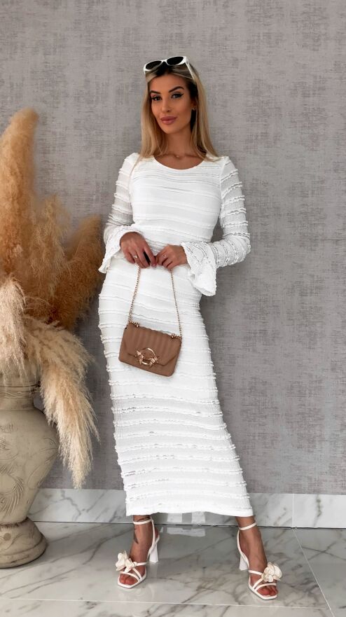 Wiosenny elastyczny komplet bluzka + midi spódnica ONE SIZE biały - R671B