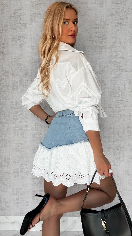 Elastyczna jeansowa spódnica BOHO ze spodenkami - P598