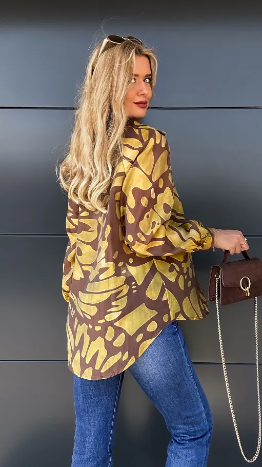 Asymetryczna luźna bluzka z modnym dekoltem ONE SIZE yellow - P982A