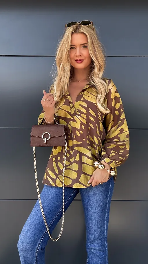 Asymetryczna luźna bluzka z modnym dekoltem ONE SIZE yellow - P982A