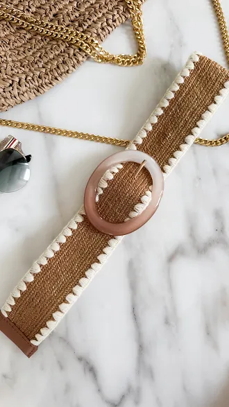 Beżowy elastyczny pasek z klamrą BOHO - P675