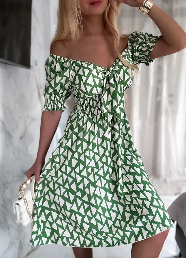 Doskonała sukienka na różne okazje wiązana w dekolcie ZIELONA - N073