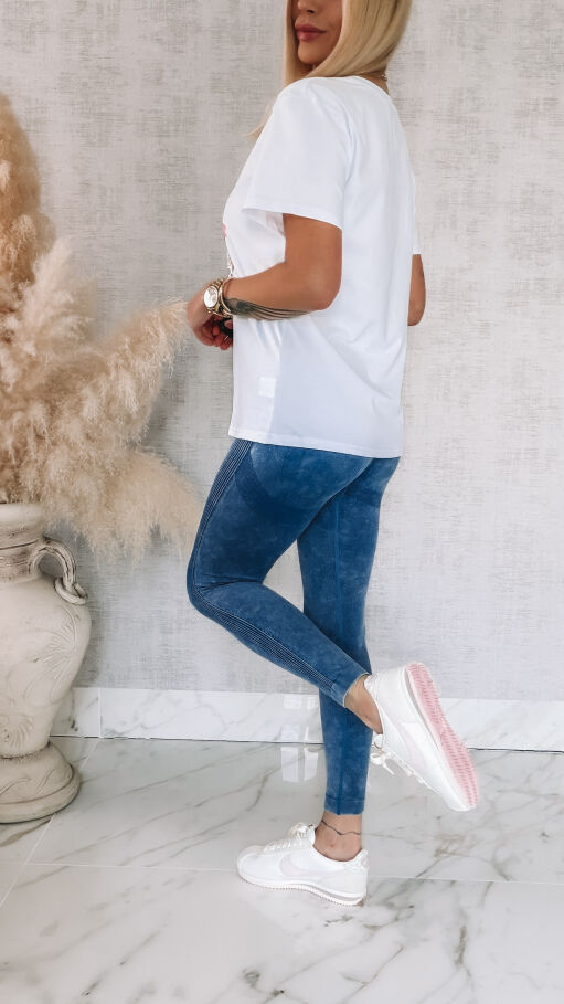 Bawełniana biała bluzka T-SHIRT z aplikacją surf STAR one size - R788