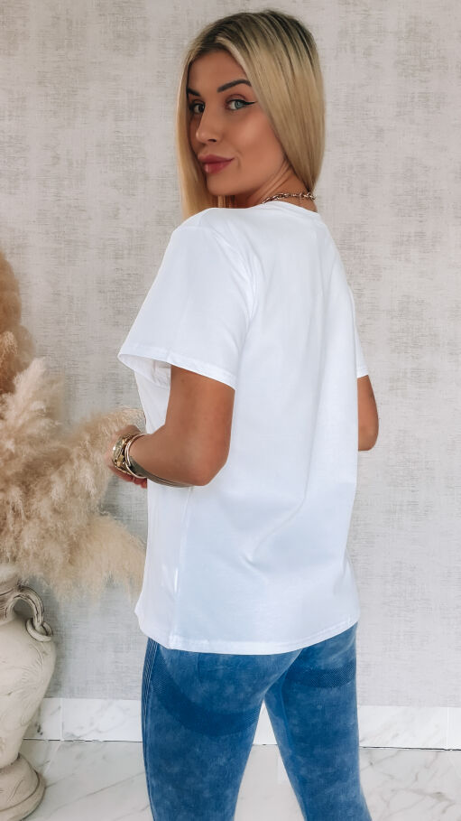 Bawełniana biała bluzka T-SHIRT z aplikacją surf STAR one size - R788