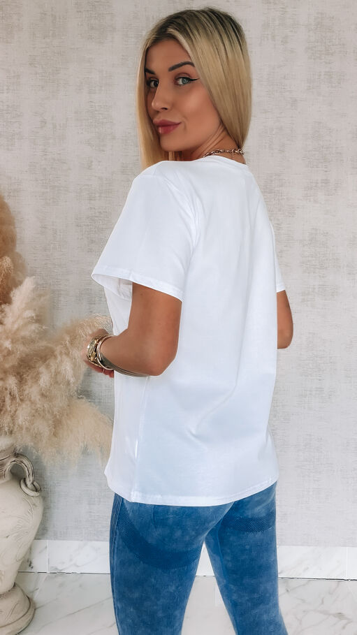 Bawełniana biała bluzka T-SHIRT z aplikacją surf STAR one size - R788