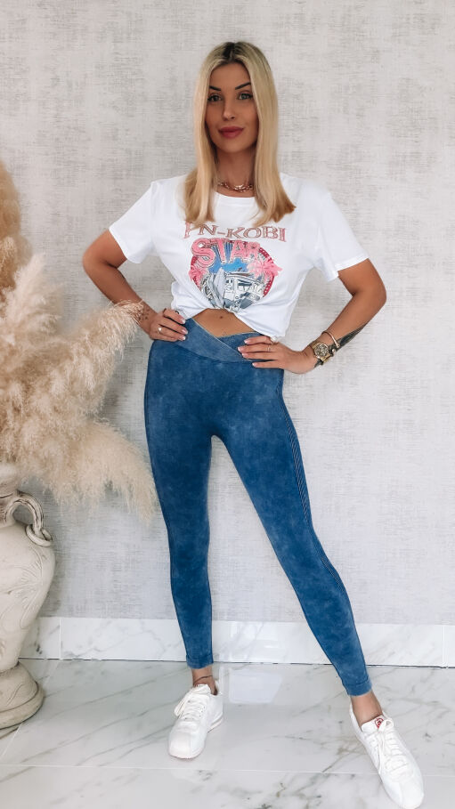 Bawełniana biała bluzka T-SHIRT z aplikacją surf STAR one size - R788