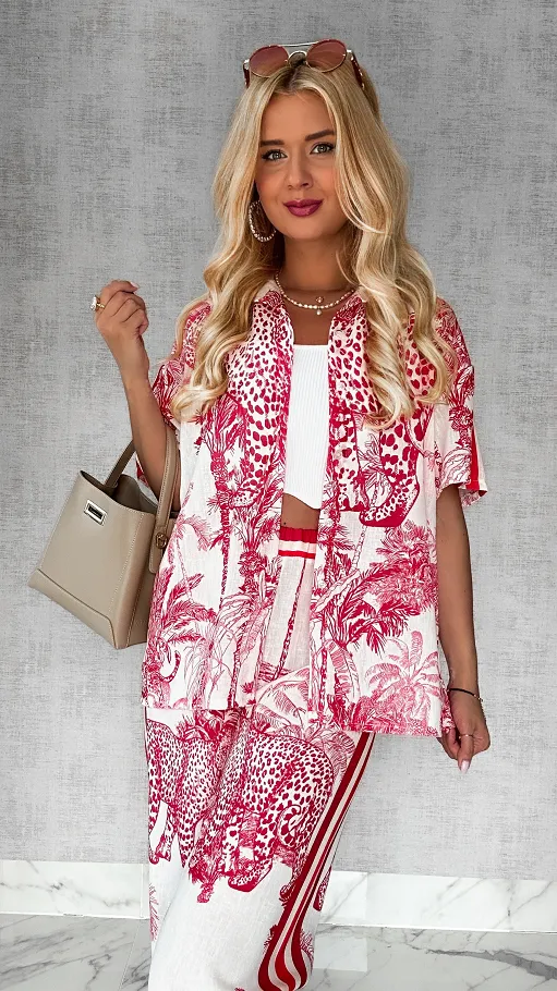 Stylowy lniany komplet RED zwierzęcy wzór ONE SIZE - P746B