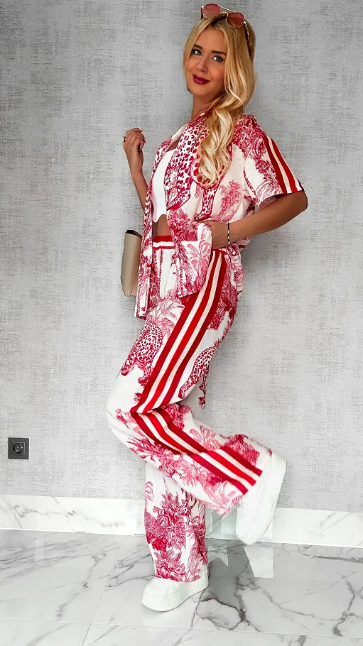 Stylowy lniany komplet RED zwierzęcy wzór ONE SIZE - P746B