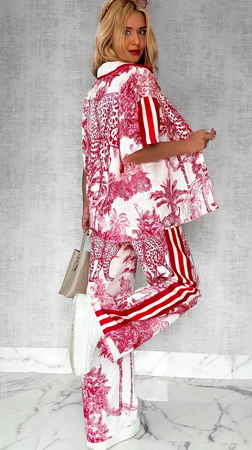 Stylowy lniany komplet RED zwierzęcy wzór ONE SIZE - P746B