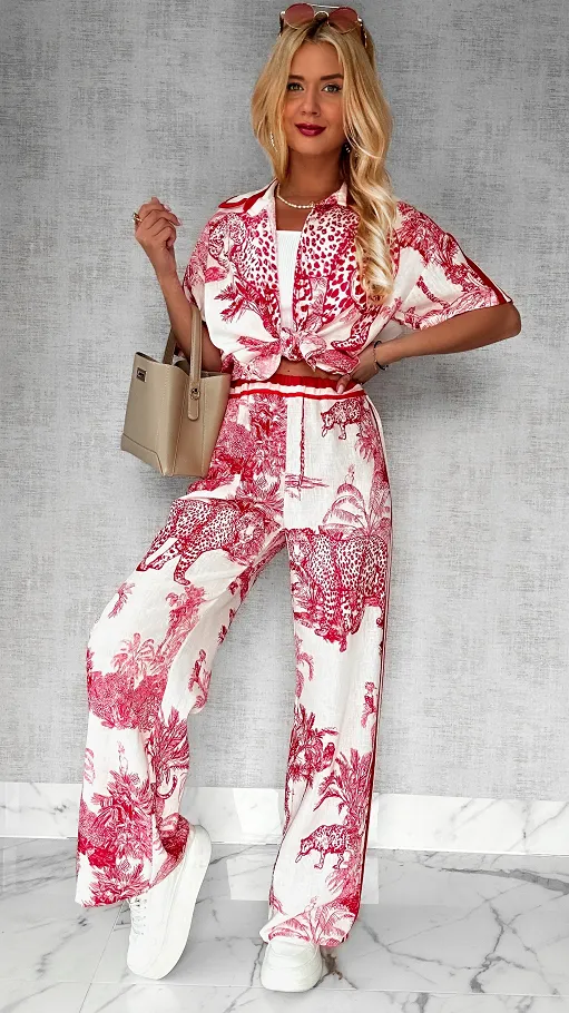 Stylowy lniany komplet RED zwierzęcy wzór ONE SIZE - P746B