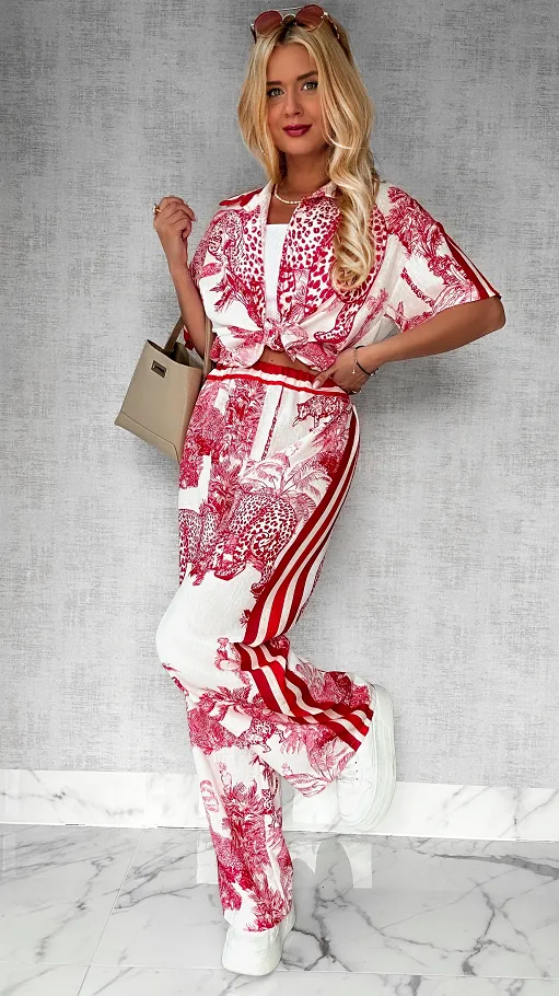 Stylowy lniany komplet RED zwierzęcy wzór ONE SIZE - P746B