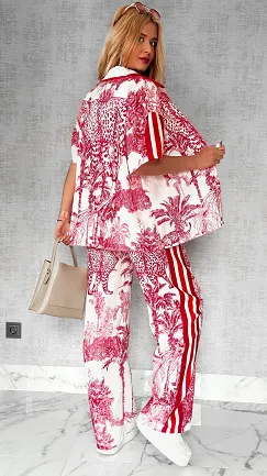 Stylowy lniany komplet RED zwierzęcy wzór ONE SIZE - P746B