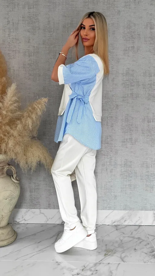 Oryginalny komplet ECRU z koszulową wstawką bluza + spodnie ONE SIZE - R893A