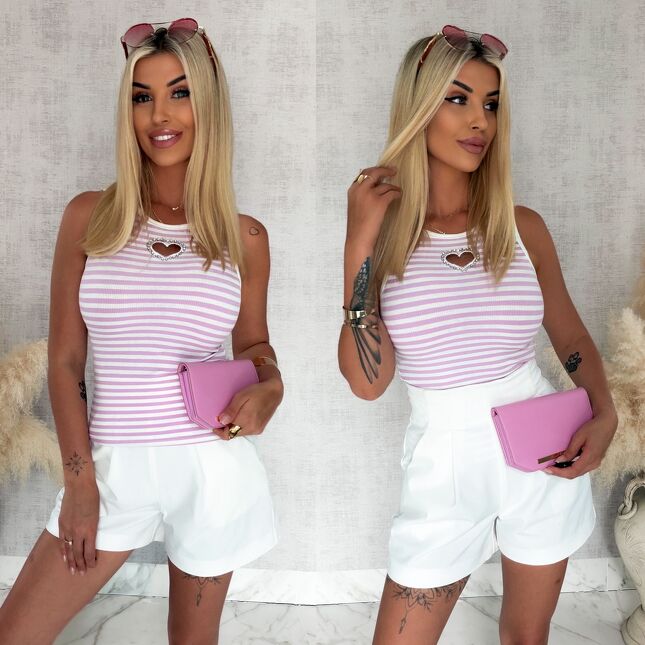 Bluzka w paski TANK TOP z serduszkiem FIOLET - S024