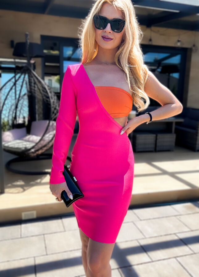 Neonowa asymetryczna sukienka w stylu bandażowym - M067