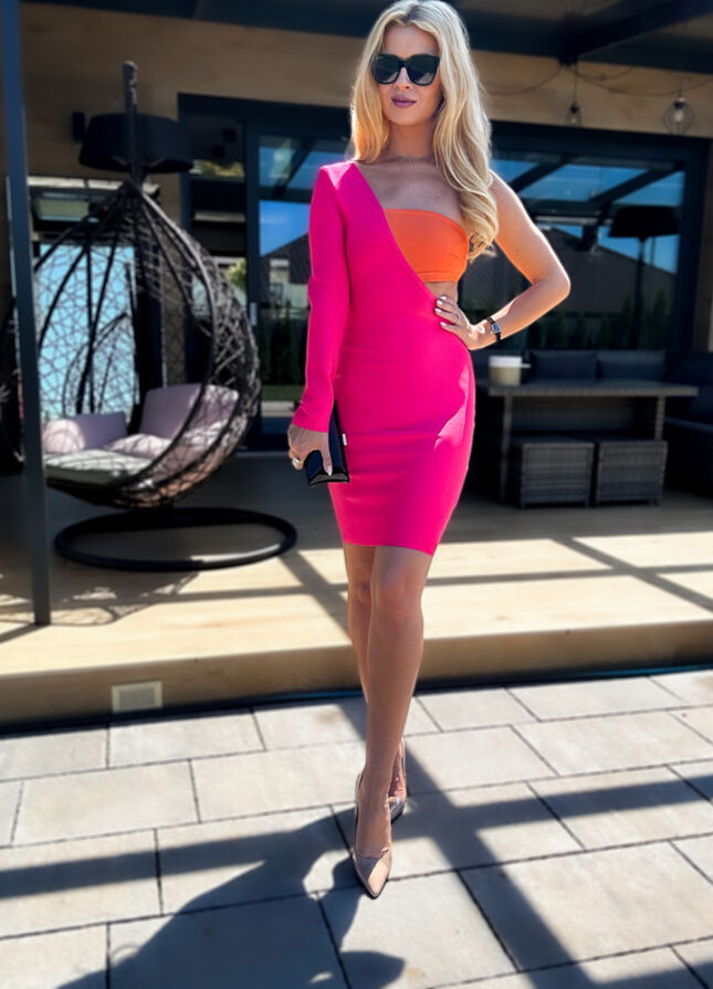 Neonowa asymetryczna sukienka w stylu bandażowym - M067
