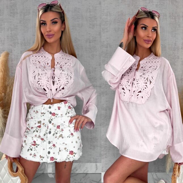 Asymetryczna różowa bluzka koszulowa w stylu boho ONE SIZE - R686