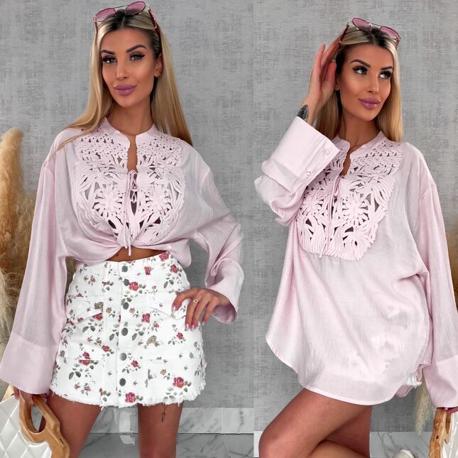 Asymetryczna różowa bluzka koszulowa w stylu boho ONE SIZE - R686