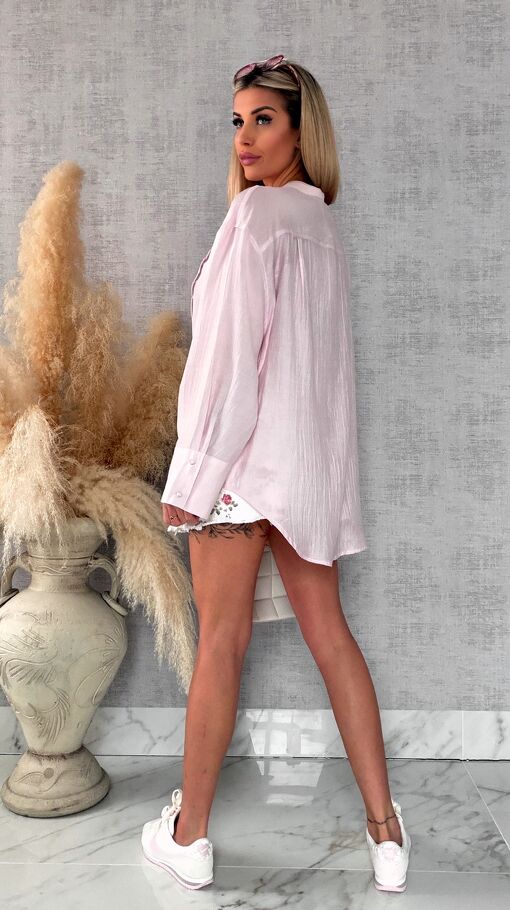 Asymetryczna różowa bluzka koszulowa w stylu boho ONE SIZE - R686