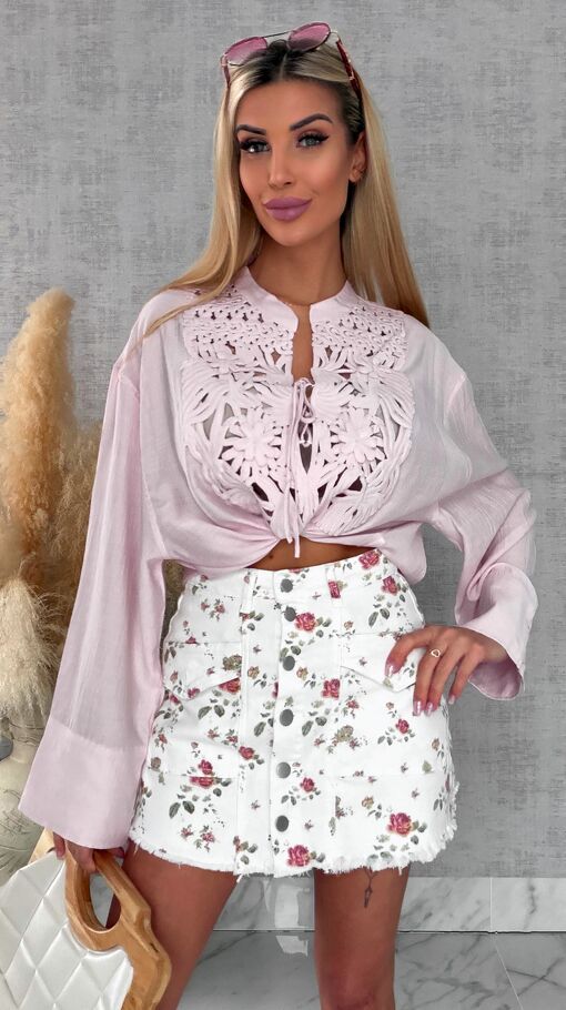 Asymetryczna różowa bluzka koszulowa w stylu boho ONE SIZE - R686