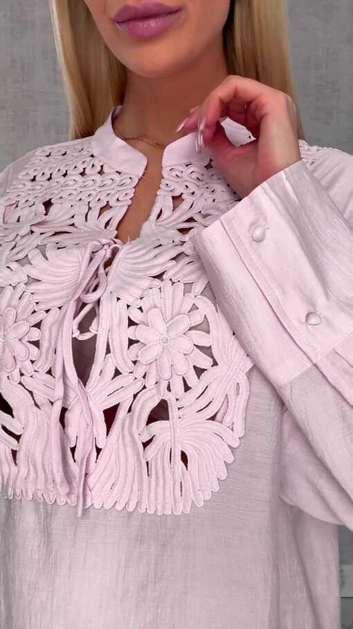 Asymetryczna różowa bluzka koszulowa w stylu boho ONE SIZE - R686
