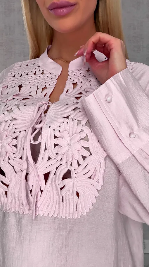 Asymetryczna różowa bluzka koszulowa w stylu boho ONE SIZE - R686