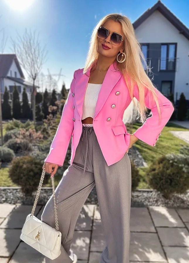 Klasyczna marynarka ze złotymi guzikami RÓŻOWA - M821A