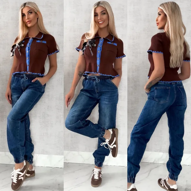 Elastyczne spodnie jeansowe BLUE JEANS z gumkami - R239