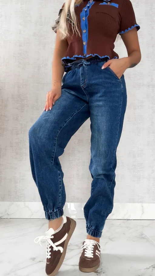 Elastyczne spodnie jeansowe BLUE JEANS z gumkami - R239