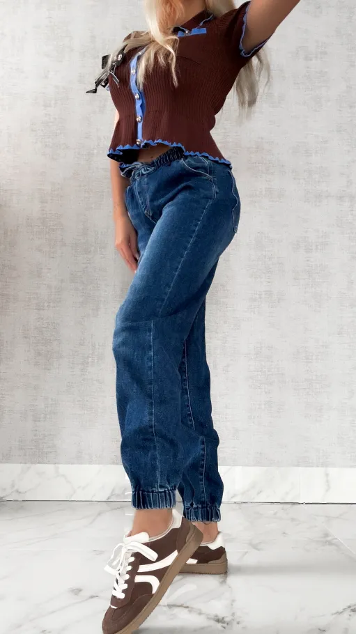 Elastyczne spodnie jeansowe BLUE JEANS z gumkami - R239