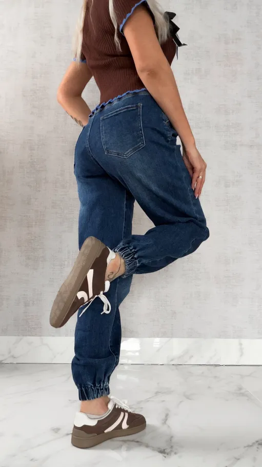 Elastyczne spodnie jeansowe BLUE JEANS z gumkami - R239