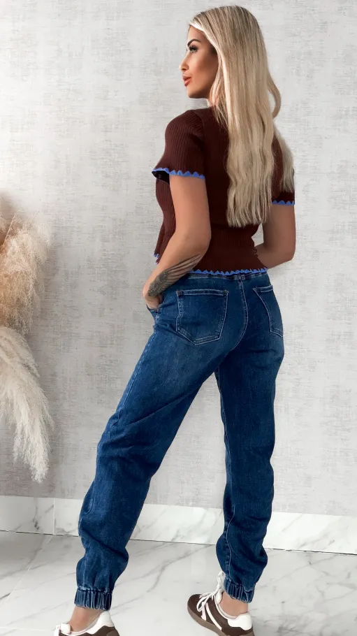 Elastyczne spodnie jeansowe BLUE JEANS z gumkami - R239