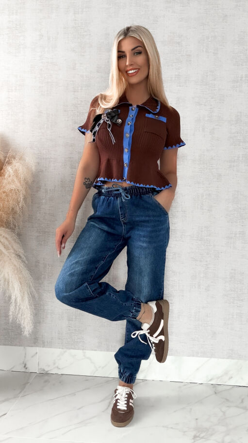 Elastyczne spodnie jeansowe BLUE JEANS z gumkami - R239