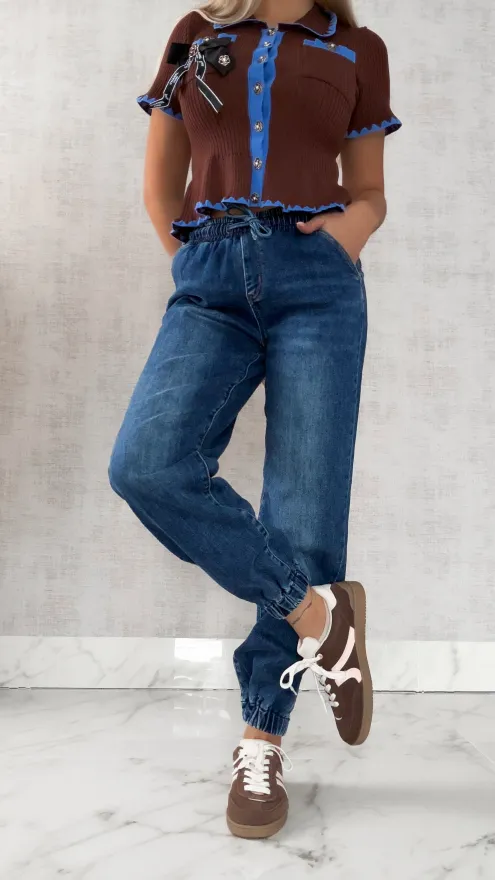 Elastyczne spodnie jeansowe BLUE JEANS z gumkami - R239