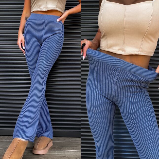 Elastyczne spodnie leginsy w prążki ONE SIZE blue - S478B
